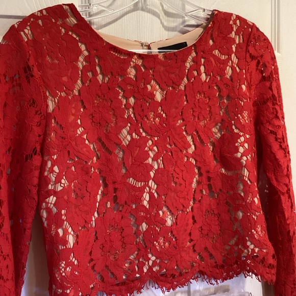 ❤️EVERLY❤️ Anthropologie Red Lace Two Piece Dress (Cropped Top and Skirt) Size S - Picture 4 of 16